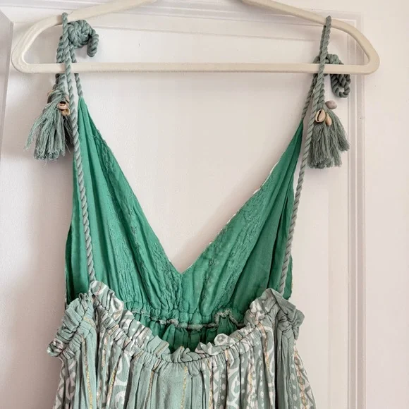 Boho Maxi Dress with Tassel Straps in Sage Green - Picture 3 of 10
